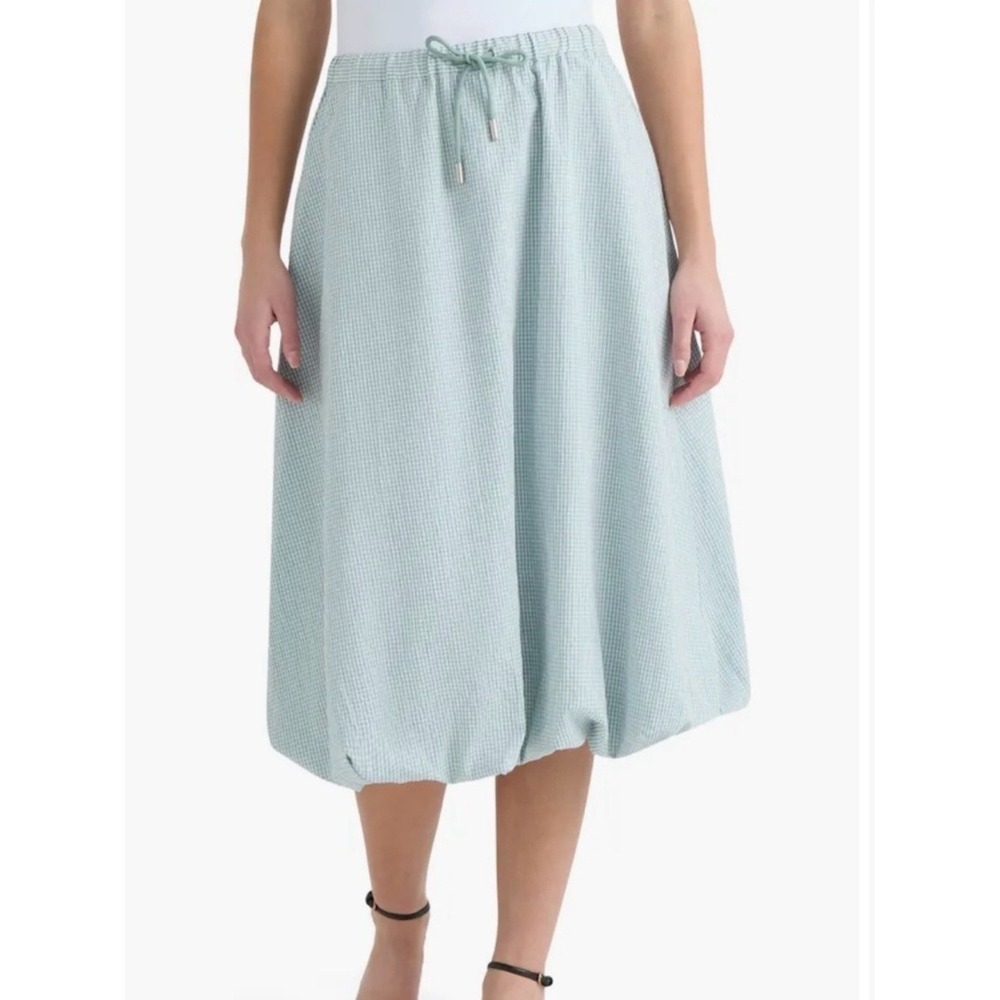 Hunter Gingham‎ Bubble Hem Midi Skirt in Surf Spray Large NWT
